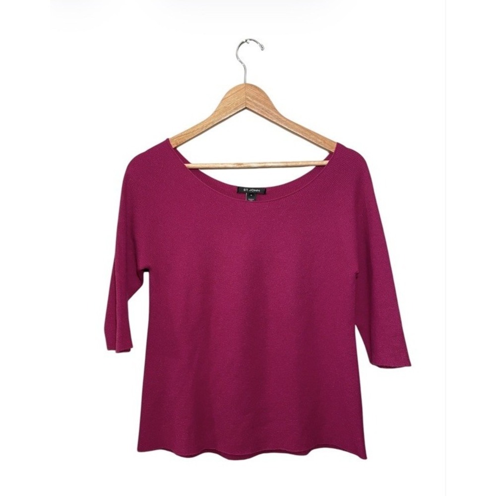 St. John Cashmere Stretch Sweater Women's Medium‎ Boatneck Fucshia Italy FLAW